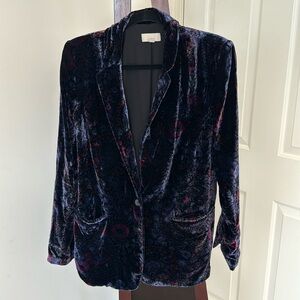 Women’s Vintage LOFT Paisley Flower Velvet Purple Blue Pink Blazer Jacket Sz 14